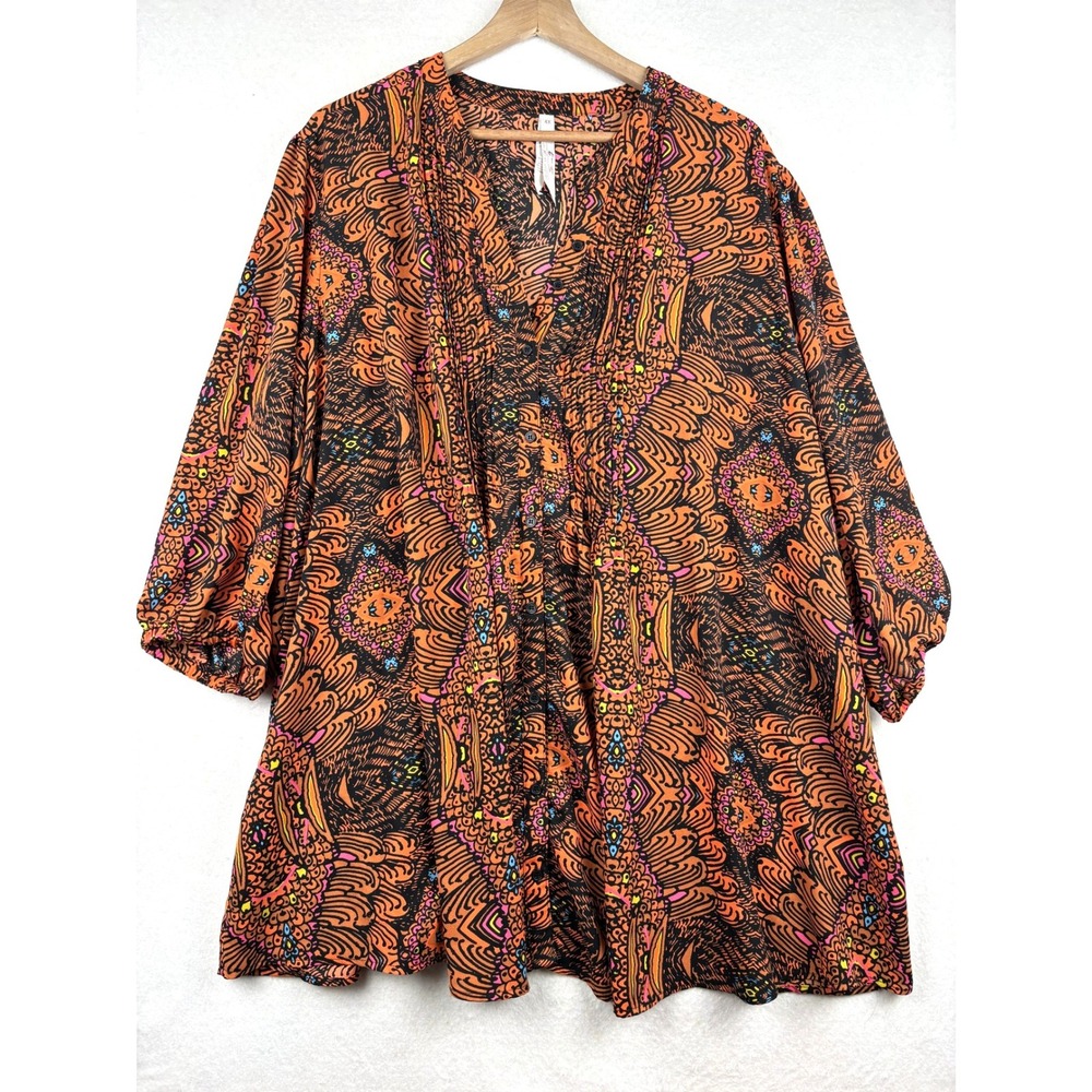 Melissa McCarthy Seven7 Blouse Womens 4X Pleated Front Boho